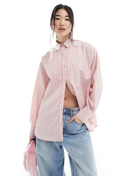 ASOS DESIGN oversized shirt in pink stripe