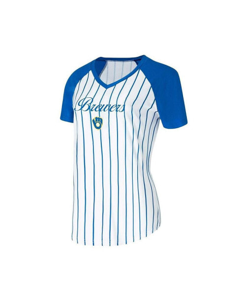 Женская пижама Concepts Sport Womens White Milwaukee Brewers Reel Pinstripe Nightshirt