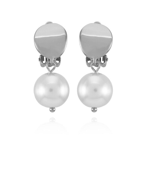 Silver-Tone Imitation Pearls Drop Clip On Earrings