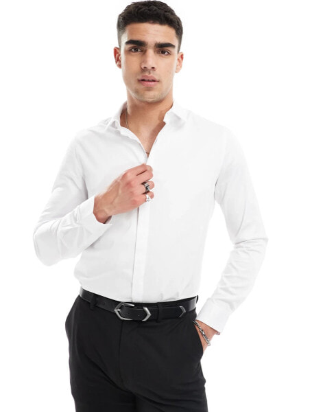 ASOS DESIGN slim fit sateen shirt in white