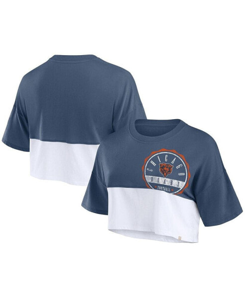 Women's Navy/White Chicago Bears Boxy Color Split Cropped T-Shirt