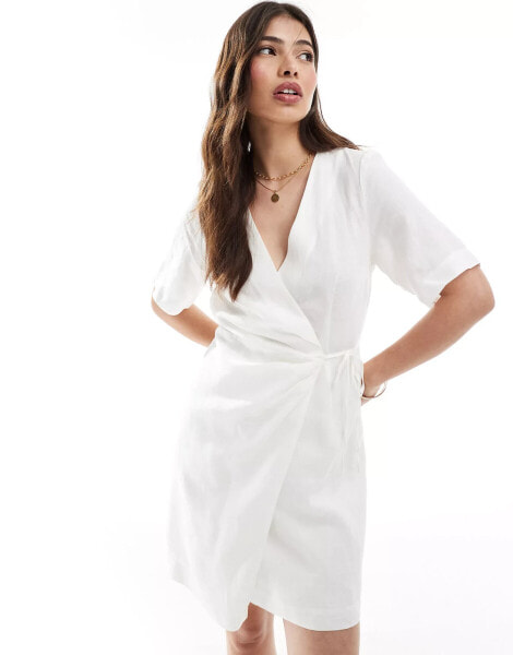 & Other Stories linen wrap mini dress in white