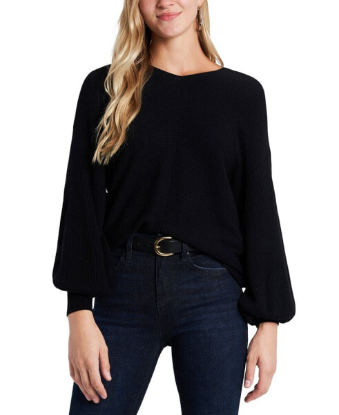 Women's Rib-Knit Bubble Sleeve Long Sleeve Sweater