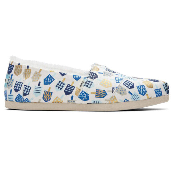 TOMS Alpargata Cozy Dreidel Graphic Slip On Womens Blue, White Flats Casual 100