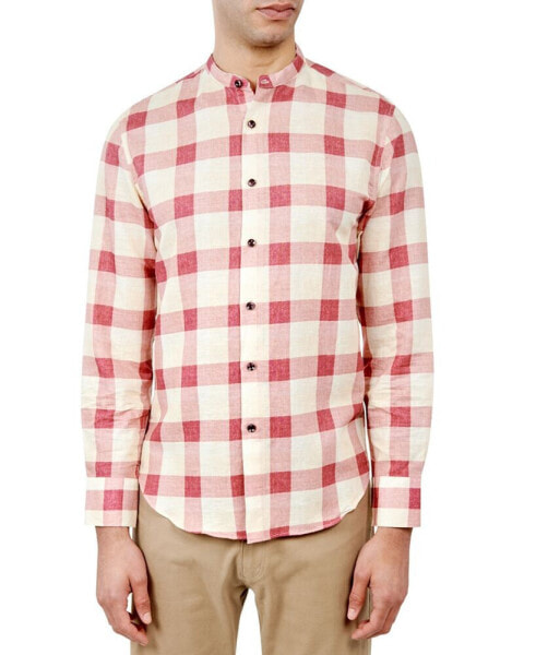 Men's Nash Moisture-Wicking Check Button-Down Mandarin Shirt