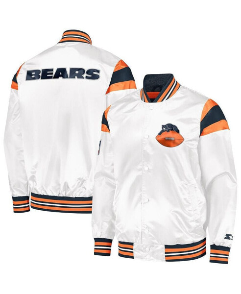 Men's White/Navy Chicago Bears Vintage-like Satin Full-Snap Varsity Jacket