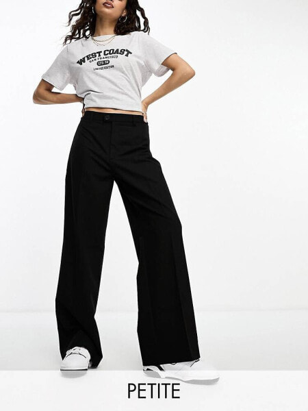 Stradivarius Petite tailored straight trouser in black 