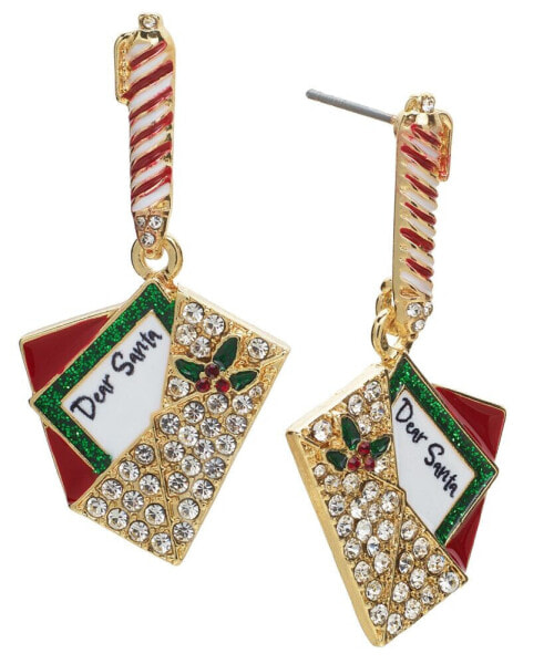 Gold-Tone Pavé Santa Letter Drop Earrings, Created for Macy's