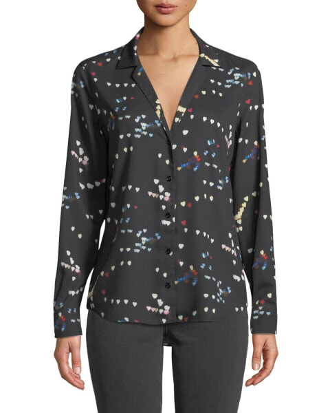 Equipment 150379 Women's Adalyn Refracted Heart Button-Down Black Blouse Small