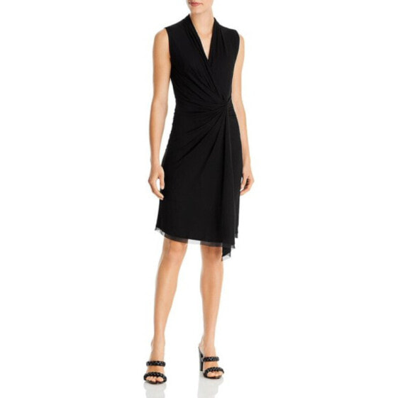 Kobi Halperin Womens Surplice Knee-Length Wrap Dress in Black Size M