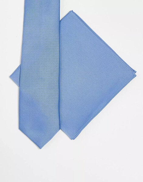 ASOS DESIGN tie and pocket square in dusky blue