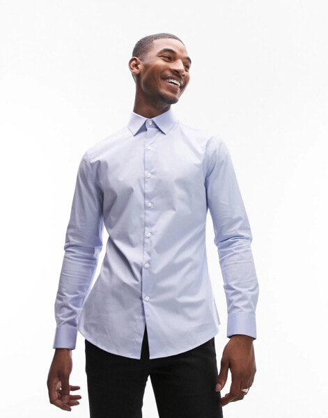 Topman long sleeve formal slim fit stretch shirt in light blue