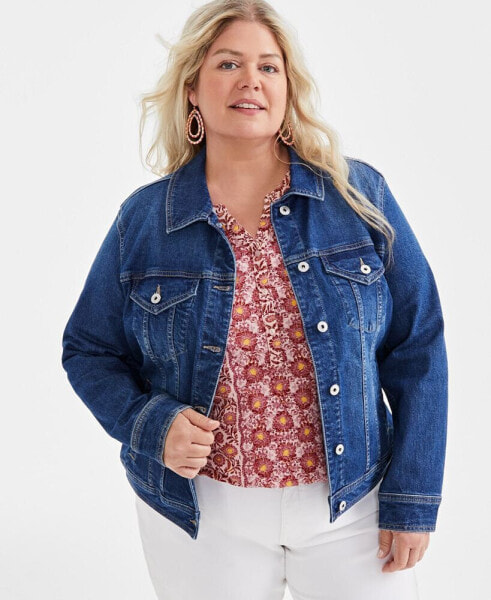 Plus Size Classic Denim Jacket, Created for Macy's