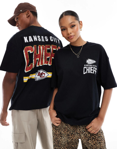 ASOS DESIGN oversized license t-shirt with NFL Kansas City Chiefs prints in black