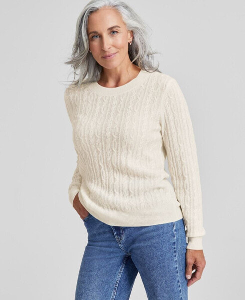 Women's 100% Cashmere Cable-Knit Crewneck Sweater, Created for Macy's