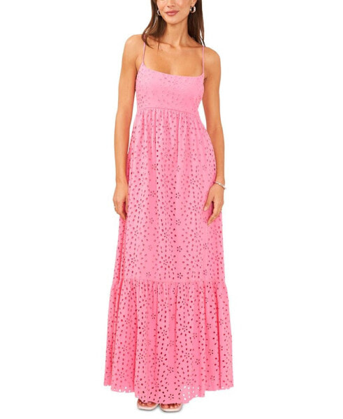 Women's Eyelet Embroidered Cotton Maxi Dress