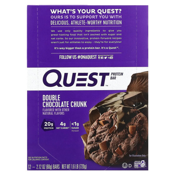 Quest Nutrition, Протеиновый батончик, двойные кусочки шоколада, 12 батончиков, 60 г (2,12 унции)