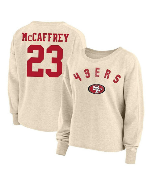 Women's Christian McCaffrey Oatmeal San Francisco 49ers Plus Size Name Number Crew Pullover Sweatshirt