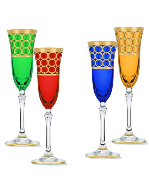 Multicolor Champagne Flutes with Gold-Tone Rings, Set of 4