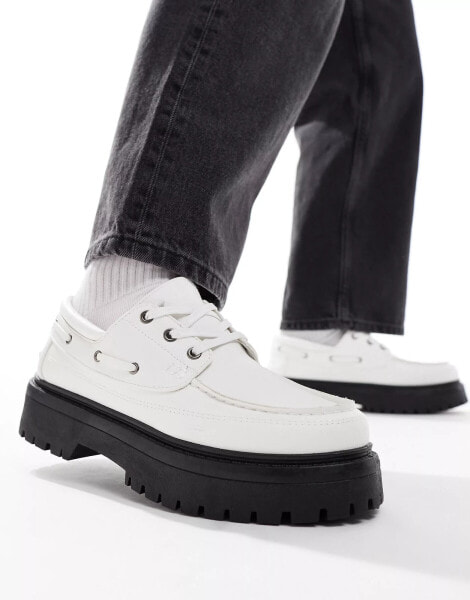 ASOS DESIGN lace up boat shoes in white with chunky sole