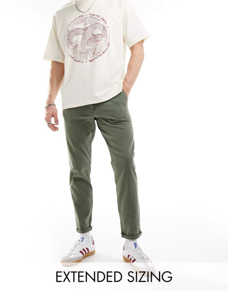 ASOS DESIGN tapered washed chino in khaki