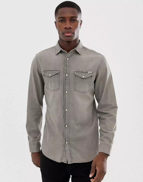 Jack & Jones slim fit denim shirt in grey wash