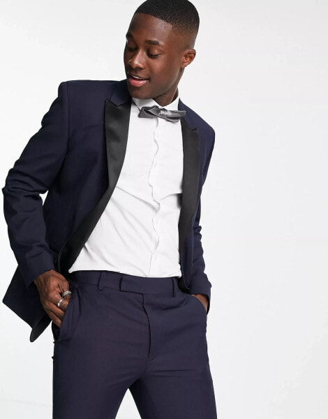 ASOS DESIGN skinny tuxedo in navy suit jacket