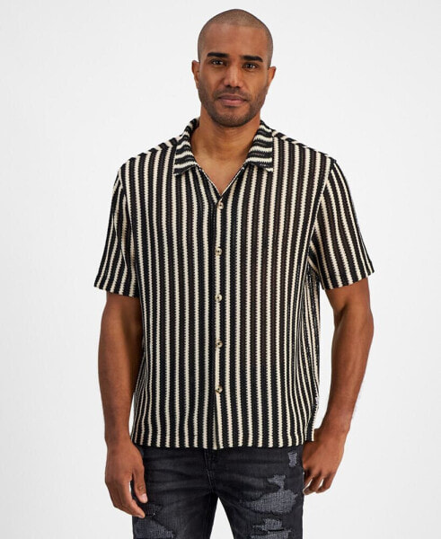 Men's Short Sleeve Button-Down Panama Stripe Shirt