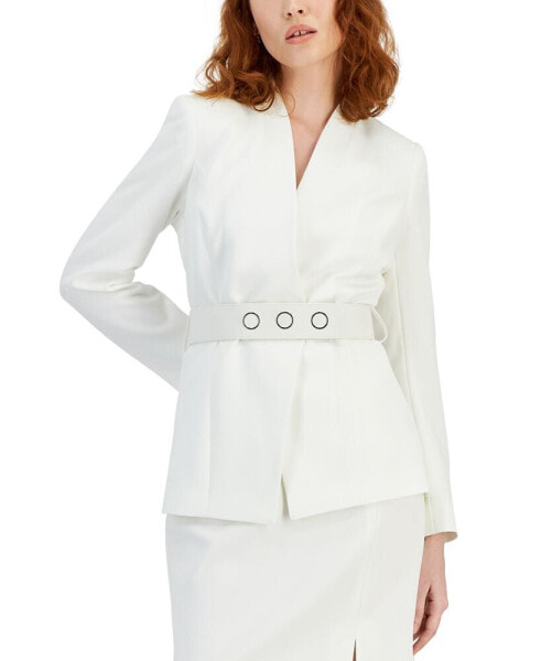 Women's Belted Wrap Collarless Blazer