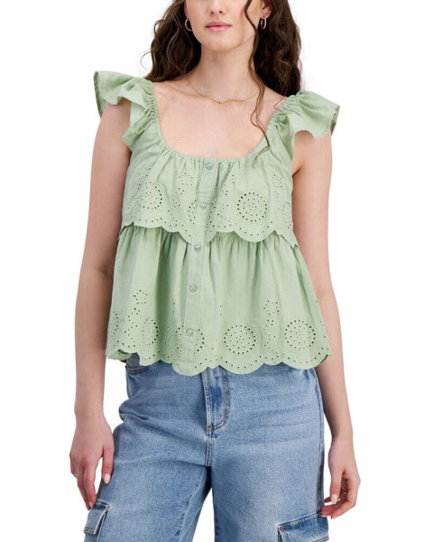 Juniors' Cotton Eyelet Tiered Tank