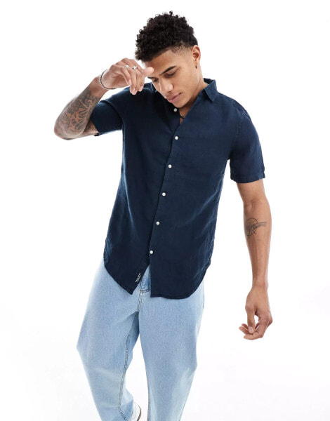 Superdry Studios casual linen shirt in navy