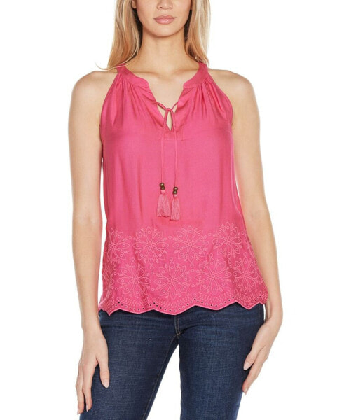 Women's Embroidered Hem Sleeveless Top