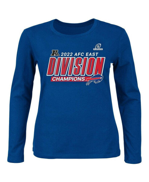 Women's Royal Buffalo Bills 2022 AFC East Division Champions Divide and Conquer Plus Size Long Sleeve T-shirt