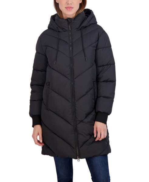 Juniors' 3/4 Puffer Jacket with Hood