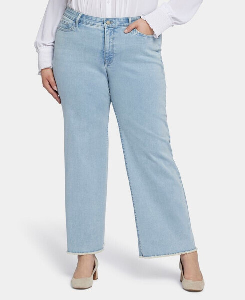 Plus Size Teresa Wide Leg Ankle Fray Hem Jeans