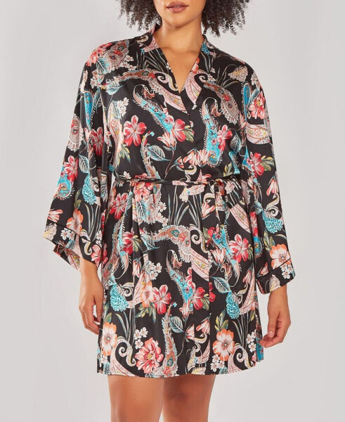 Женская пижама ICollection plus Size Silky Soft Short Printed Robe