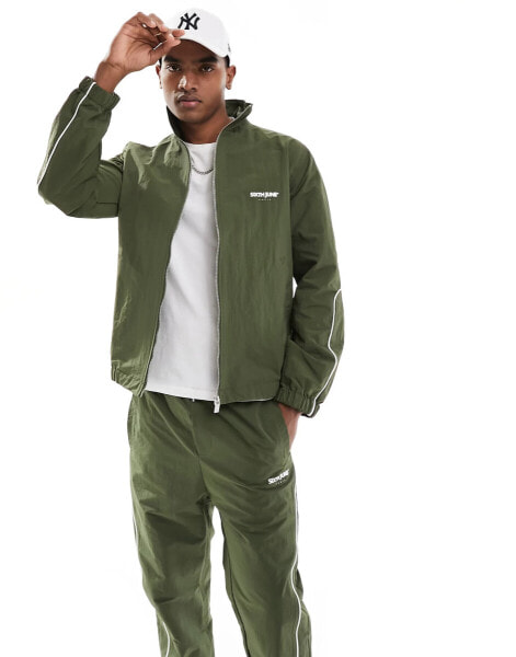 Sixth June co-ord nylon track jacket in khaki