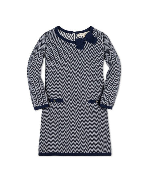 Toddler Girls Organic Long Sleeve Bow Detail Intarsia Sweater Dress