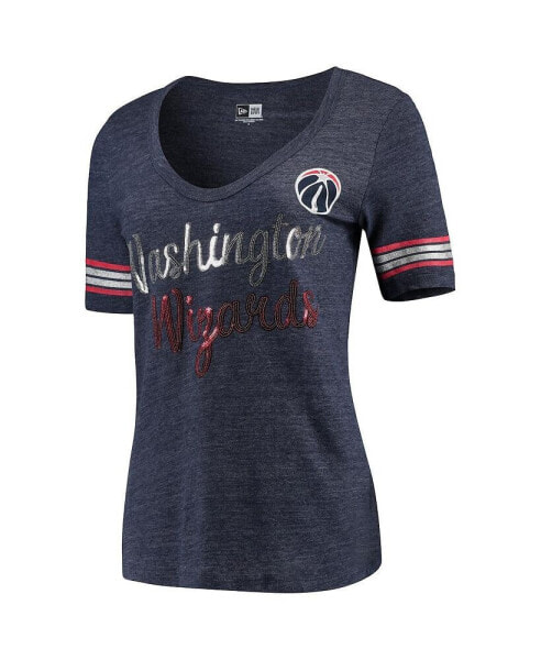 Women's Heathered Navy Washington Wizards Tri-Blend U-Neck Jersey T-shirt