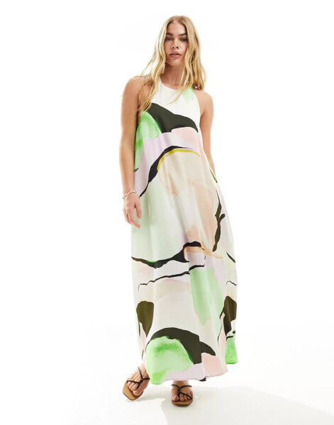 ASOS DESIGN cupro clean halter maxi sundress in bright abstract print