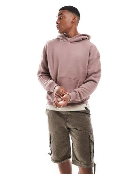 Hollister boxy fit hoodie in dark mauve pink