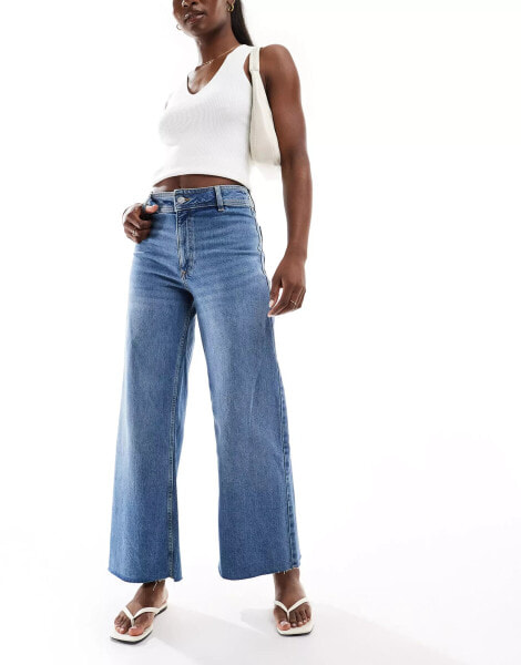 Mango wide leg jeans in mid blue