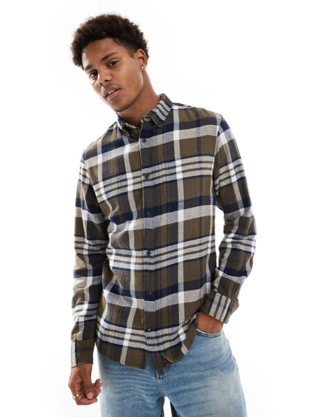 Jack & Jones brushed check shirt in khaki