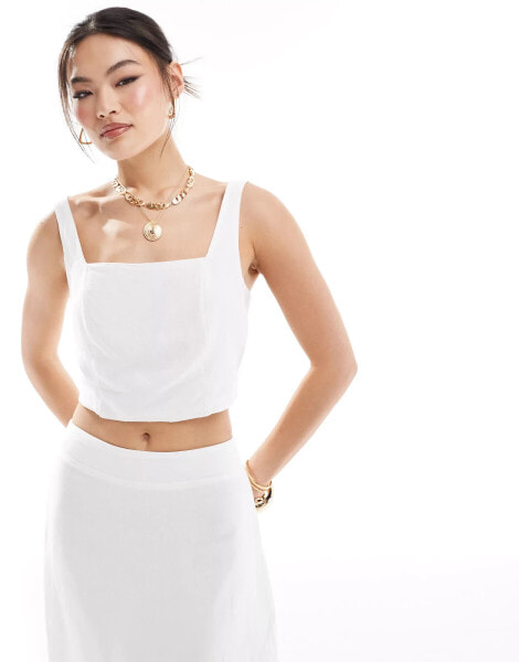 River Island linen crop top co-ord in white