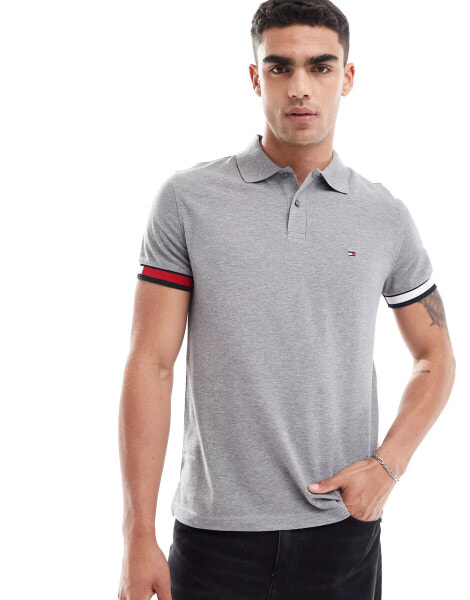 Tommy Hilfiger logo cuff slim fit polo in grey heather