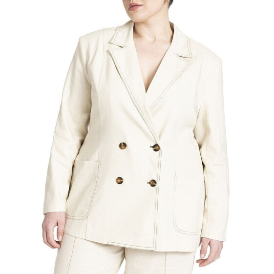 Plus Size Topstitch Detail Linen Blazer