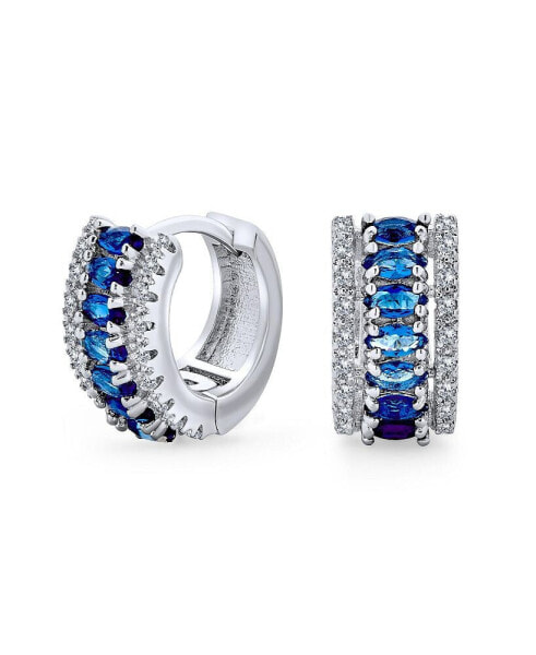 Royal Blue CZ Edge Cubic Zirconia Mini Hoop Huggie Earrings smaid Cocktail Prom 0.5" Diameter