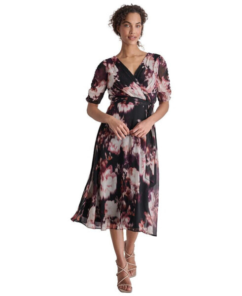 Women's Printed Surplice-Neck Tie-Waist Dress