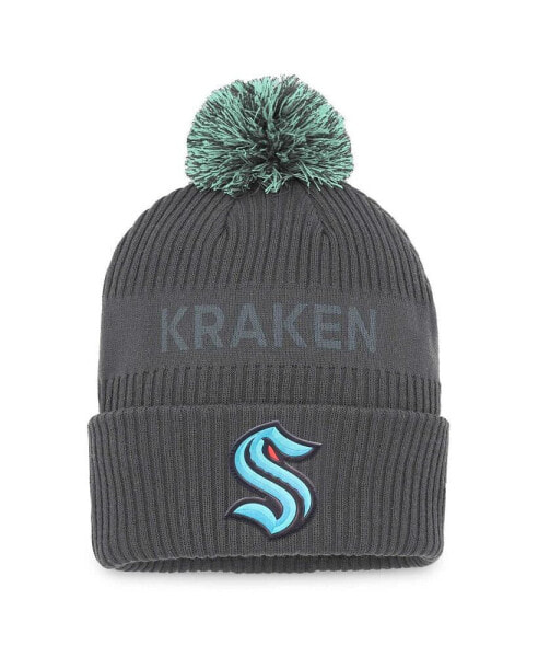 Men's Charcoal Seattle Kraken Authentic Pro Home Ice Cuffed Knit Hat with Pom