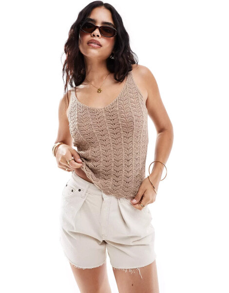 Vero Moda v neck textured knitted vest top in beige